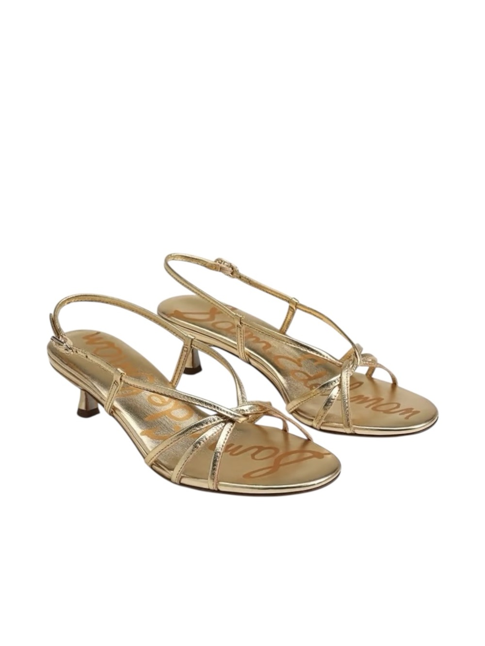Sam Edelman Metallic Gold Slingback Kitten Heel Sandals